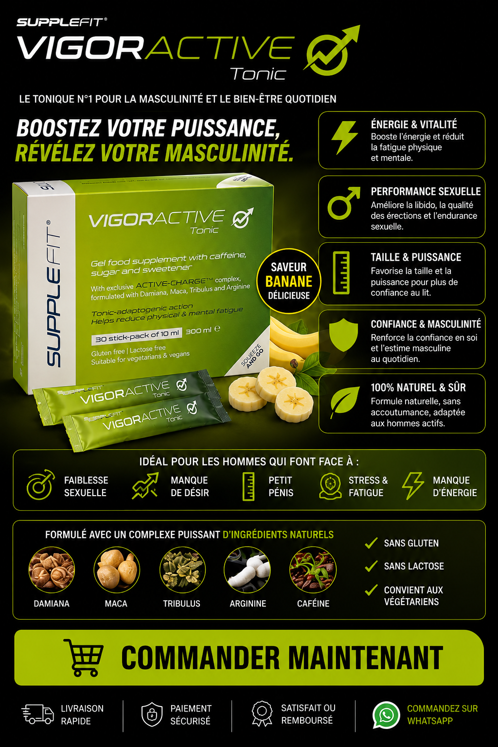 VIGORACTIVE | Complément alimentaire en gel avec caféine, sucres et édulcorant
30 sticks de 10 ml | Avec complexe exclusif ACTIVE-CHARGE™